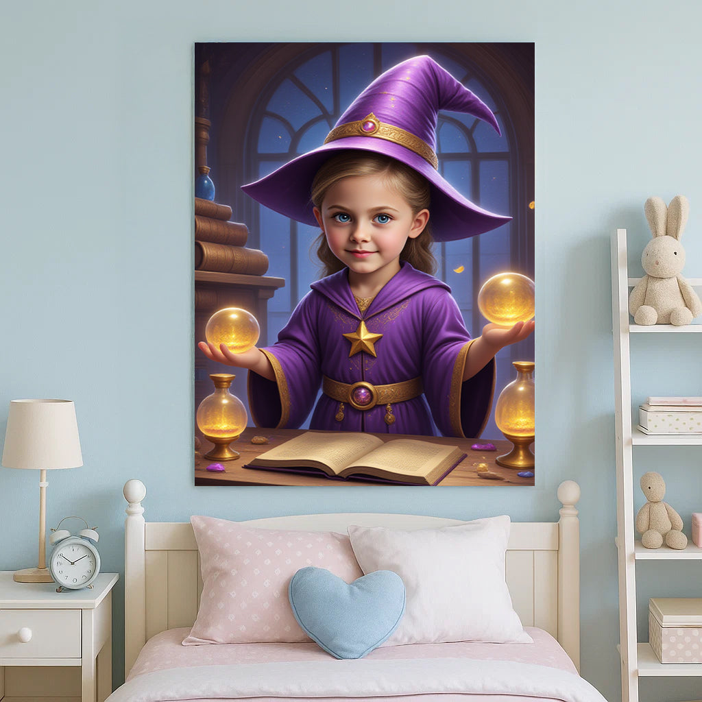Magical Witch Custom Portrait - Personalized Canvas Wall Art for Kids