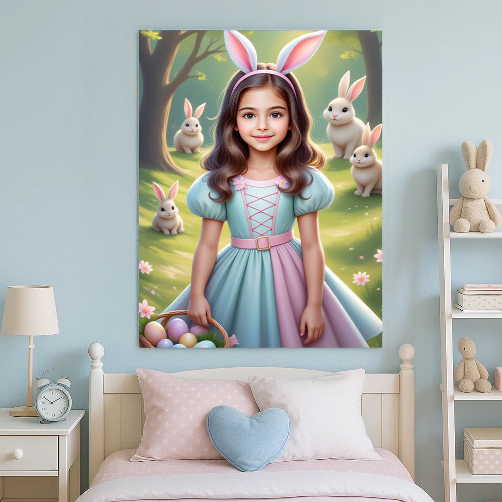 Easter Princess Custom Portrait - Personalized Canvas Wall Art for Kids