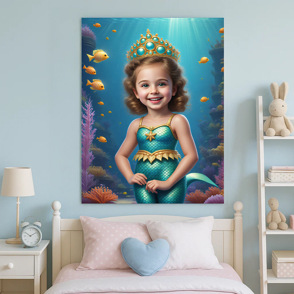 Mermaid Kid Custom Portrait - Personalized Canvas Wall Art for Kids