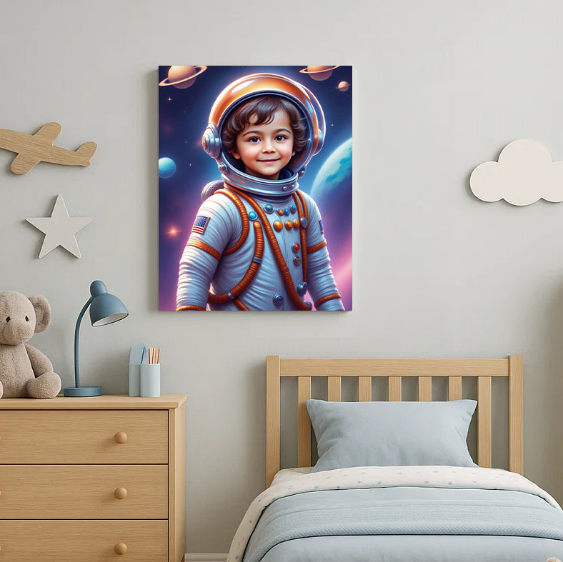 Space Astronaut Custom Portrait - Personalized Canvas Wall Art for Kids