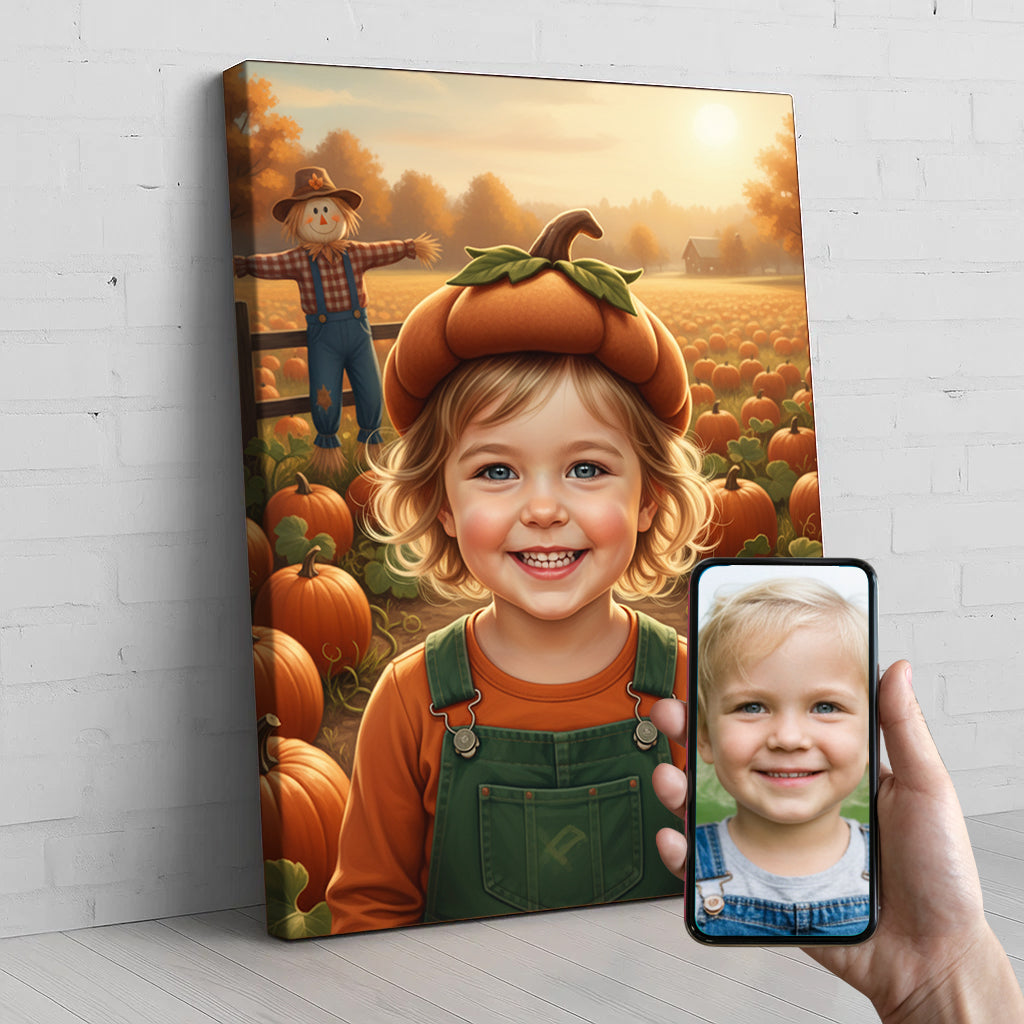 Pumpkin Patch Custom Portrait - Personalized Canvas Wall Art for Kids