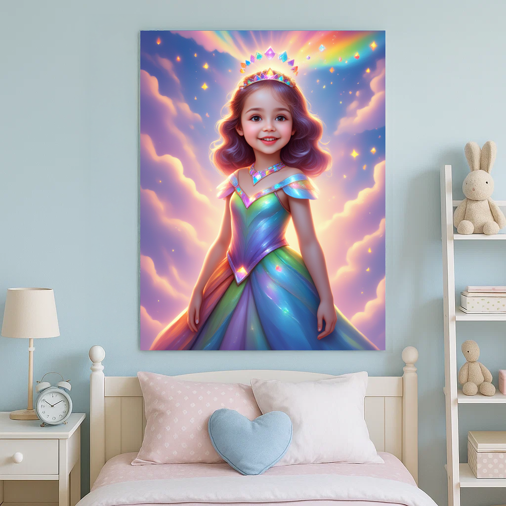 Rainbow Princess Custom Portrait - Personalized Canvas Wall Art for Kids