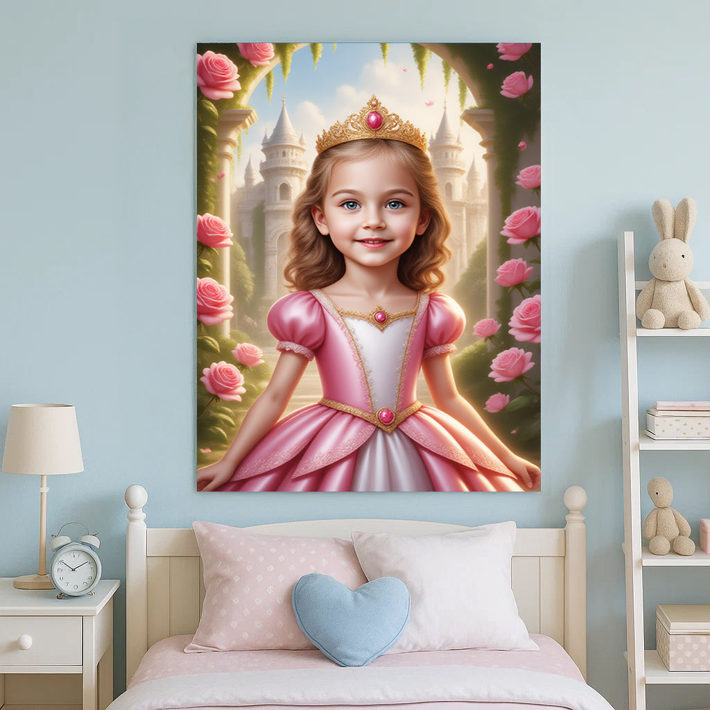 Rose Princess Custom Portrait - Personalized Canvas Wall Art for Kids