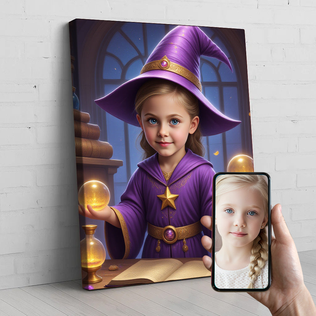Magical Witch Custom Portrait - Personalized Canvas Wall Art for Kids