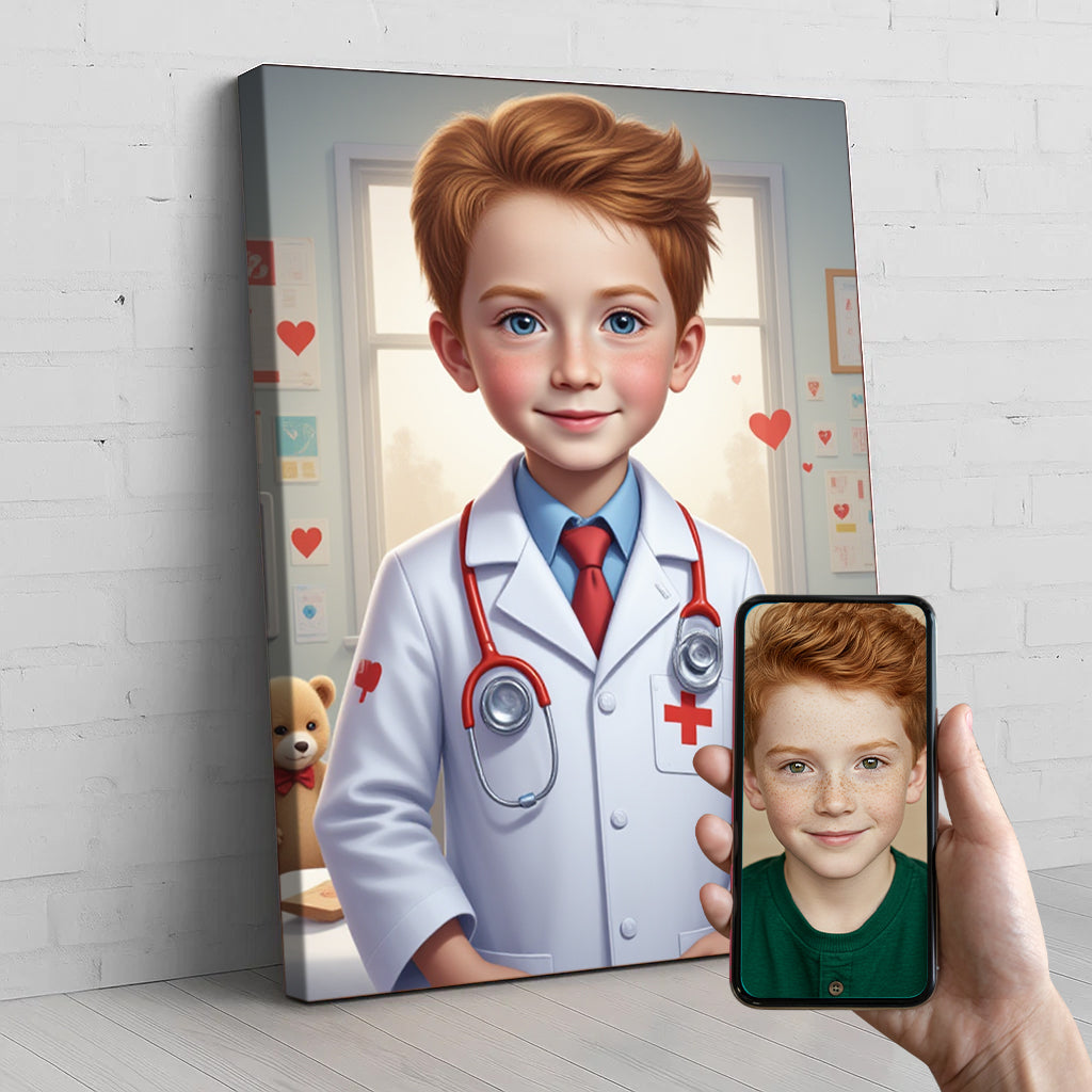 Doctor Kid Custom Portrait - Personalized Canvas Wall Art for Kids