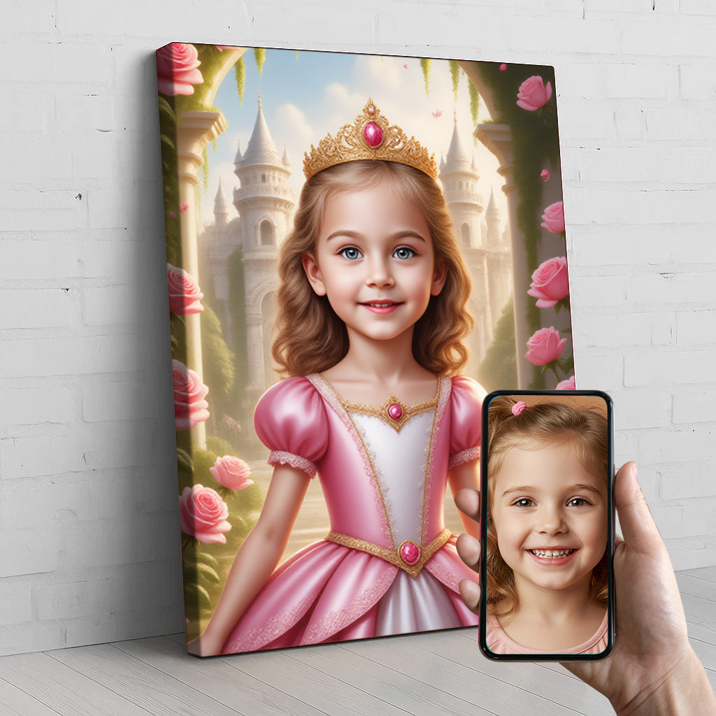 Rose Princess Custom Portrait - Personalized Canvas Wall Art for Kids