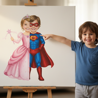 Princess & Superhero Sibling Portraits: Double the Magic, One Canvas