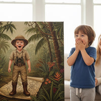 jungle explorer portrait kids — personalized portrait canvas gift for kids
