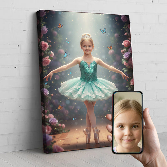 Ballet Princess Custom Portrait - Personalized Canvas Wall Art for Kids