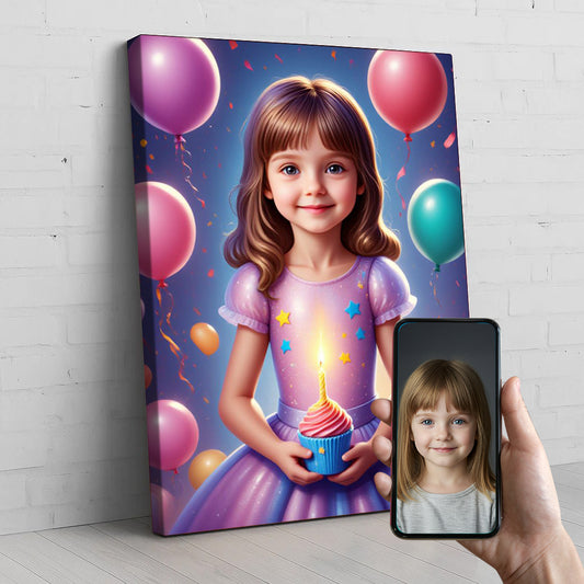 Birthday Princess Custom Portrait - Personalized Canvas Wall Art for Kids