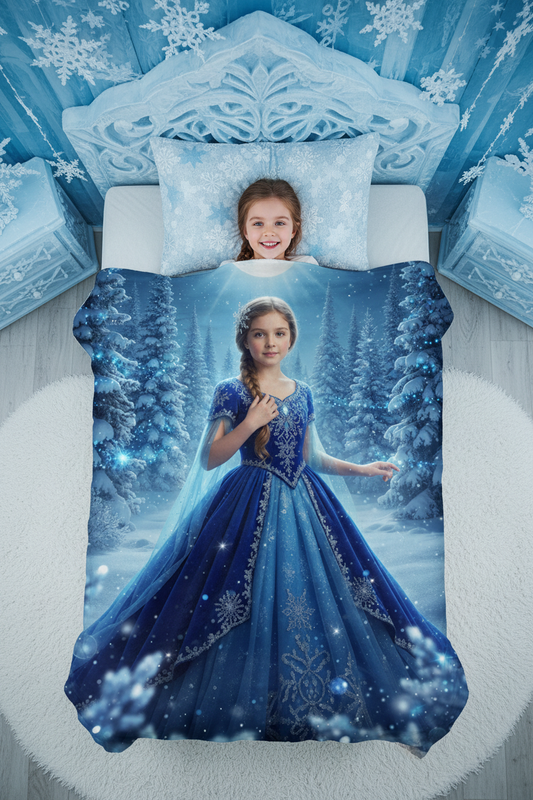 Winter Princess Custom Photo + Name Blanket For Kid