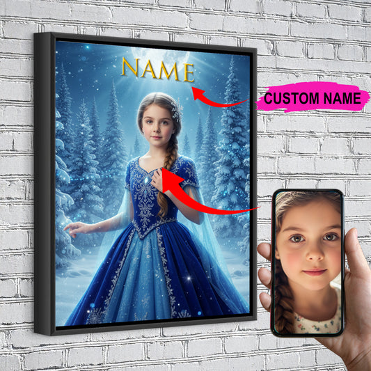 Blue Christmas Custom Portrait - Personalized Canvas Wall Art for Kids
