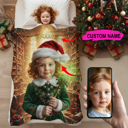 Christmas Little Custom Photo + Name Blanket For Kid