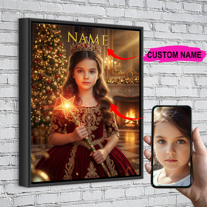 Red Christmas Custom Portrait - Personalized Canvas Wall Art for Kids