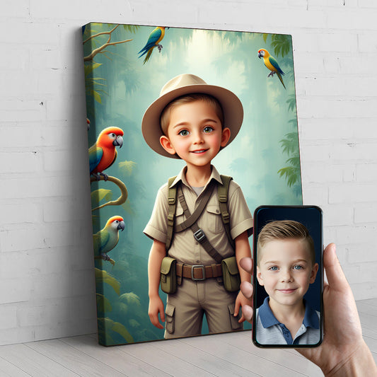 Animal Explorer Custom Portrait - Personalized Canvas Wall Art for Kids