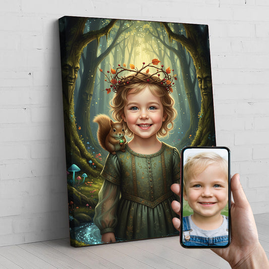 Enchanted Forest Witch Custom Portrait - Personalized Canvas Wall Art for Kids