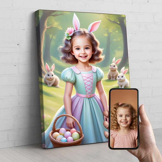 Easter Princess Custom Portrait - Personalized Canvas Wall Art for Kids