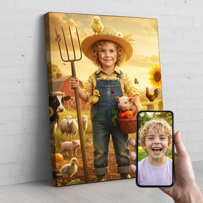 Happy Farmer Custom Portrait - Personalized Canvas Wall Art for Kids