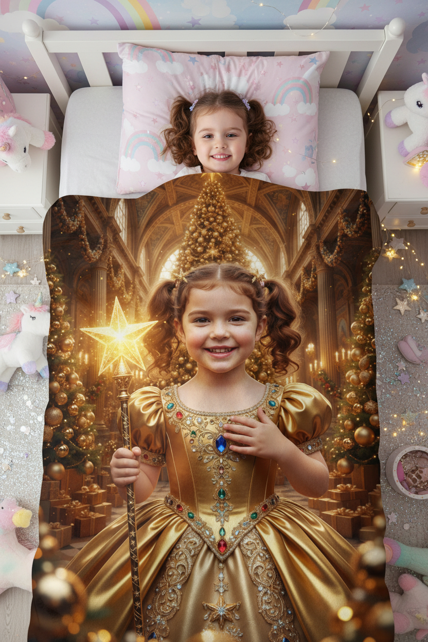 Golden Princess Custom Photo + Name Blanket For Kid