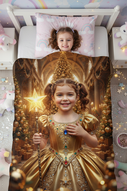Golden Princess Custom Photo + Name Blanket For Kid