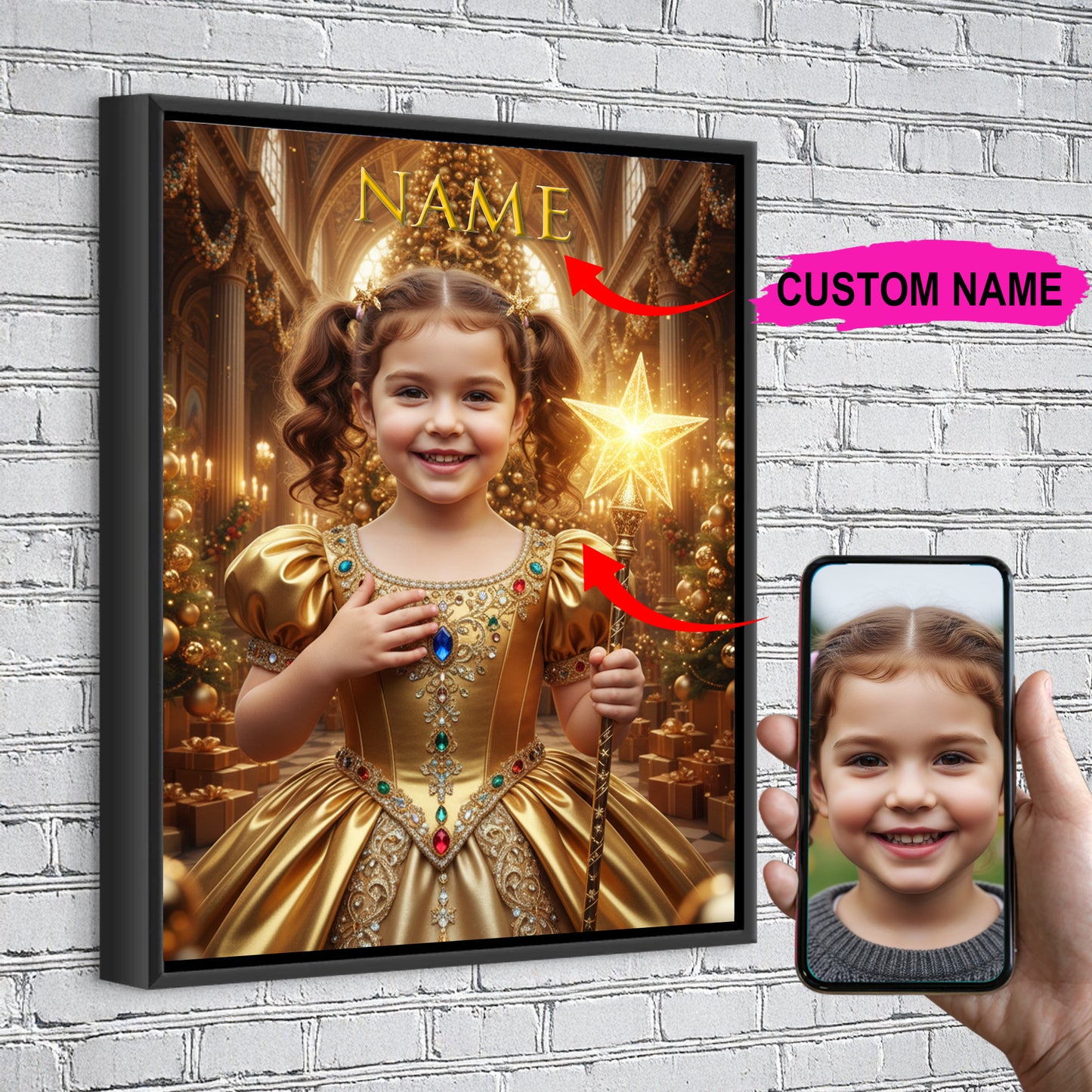 Golden Princess Custom Portrait - Personalized Canvas Wall Art for Kids