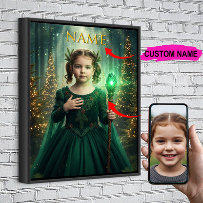 Green Christmas Custom Portrait - Personalized Canvas Wall Art for Kids