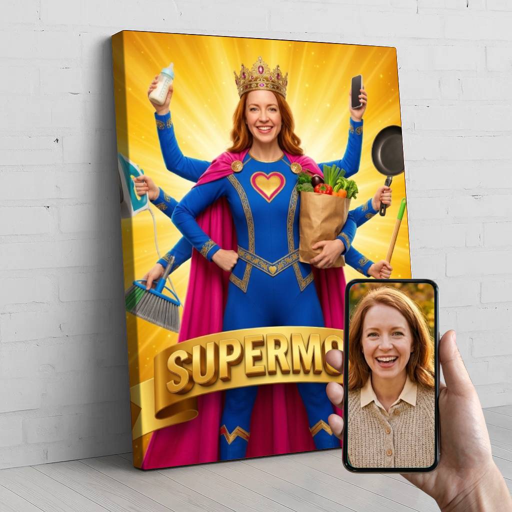 Custom Super Mom Portrait – Personalized Art Gift for Mothers