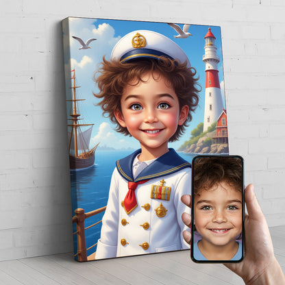Kid Sailor Custom Portrait - Personalized Canvas Wall Art for Kids