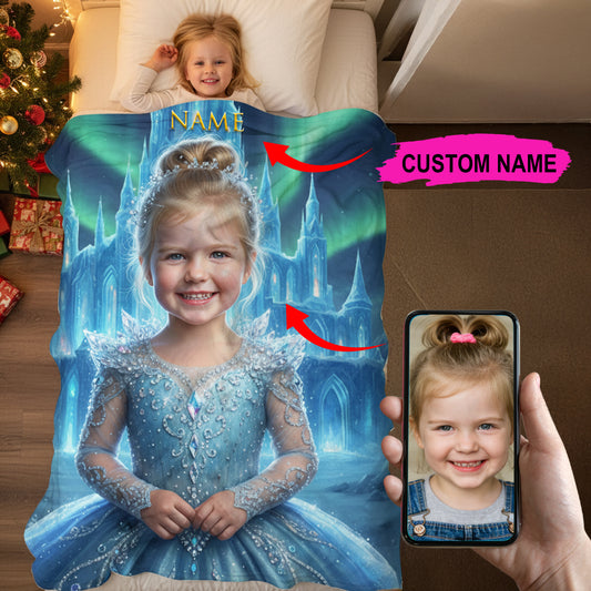 Ice Princess 3 Custom Photo + Name Blanket For Kid