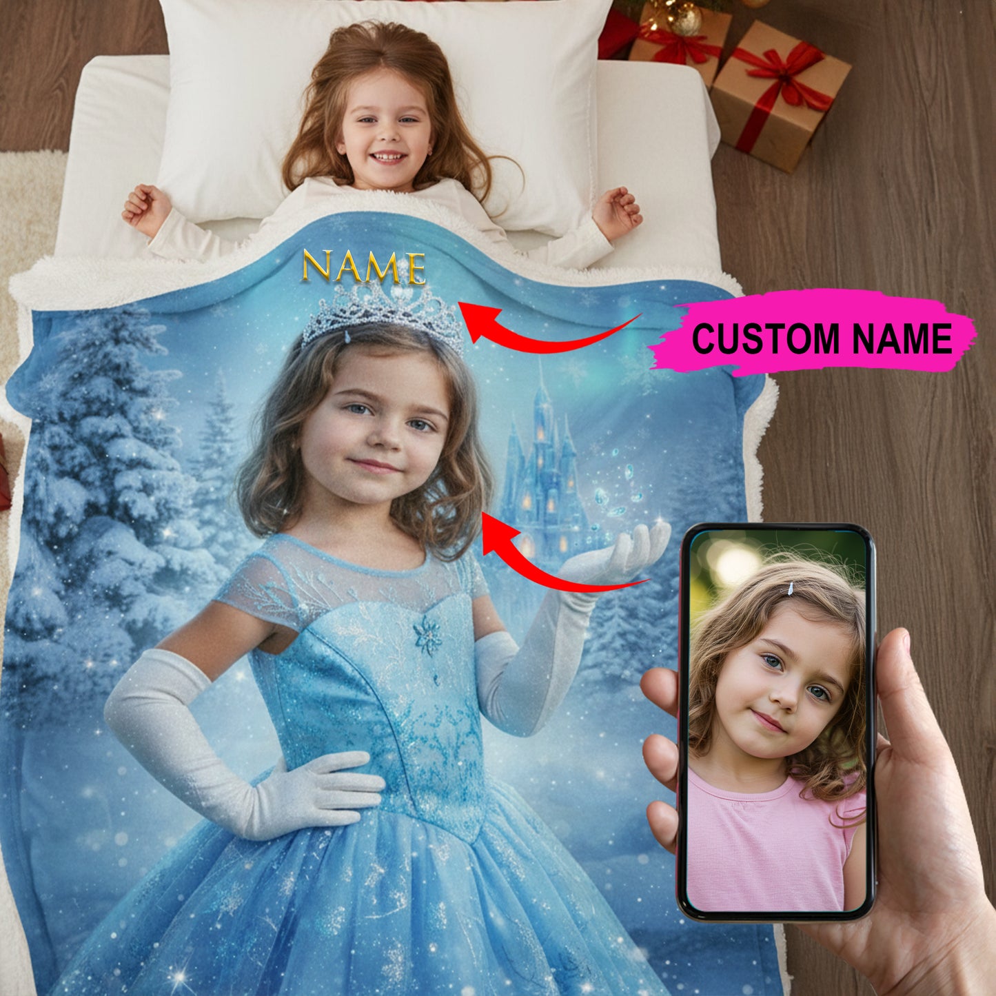 Ice Princess Custom Photo + Name Blanket For Kid