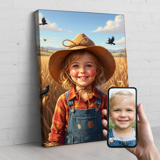 Little Scarecrow Custom Portrait - Personalized Canvas Wall Art for Kids