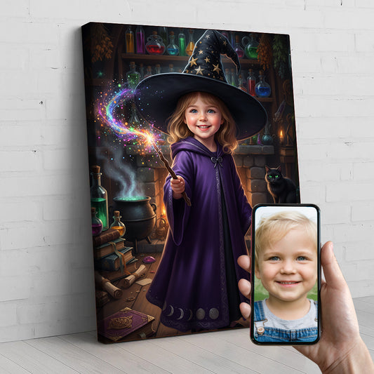 Witch's Apprentice Custom Portrait - Personalized Canvas Wall Art for Kids