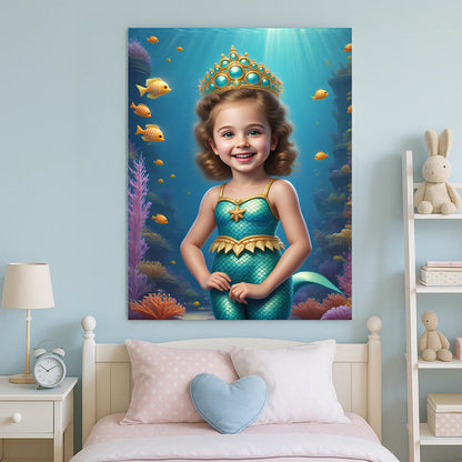Mermaid Kid Custom Portrait - Personalized Canvas Wall Art for Kids