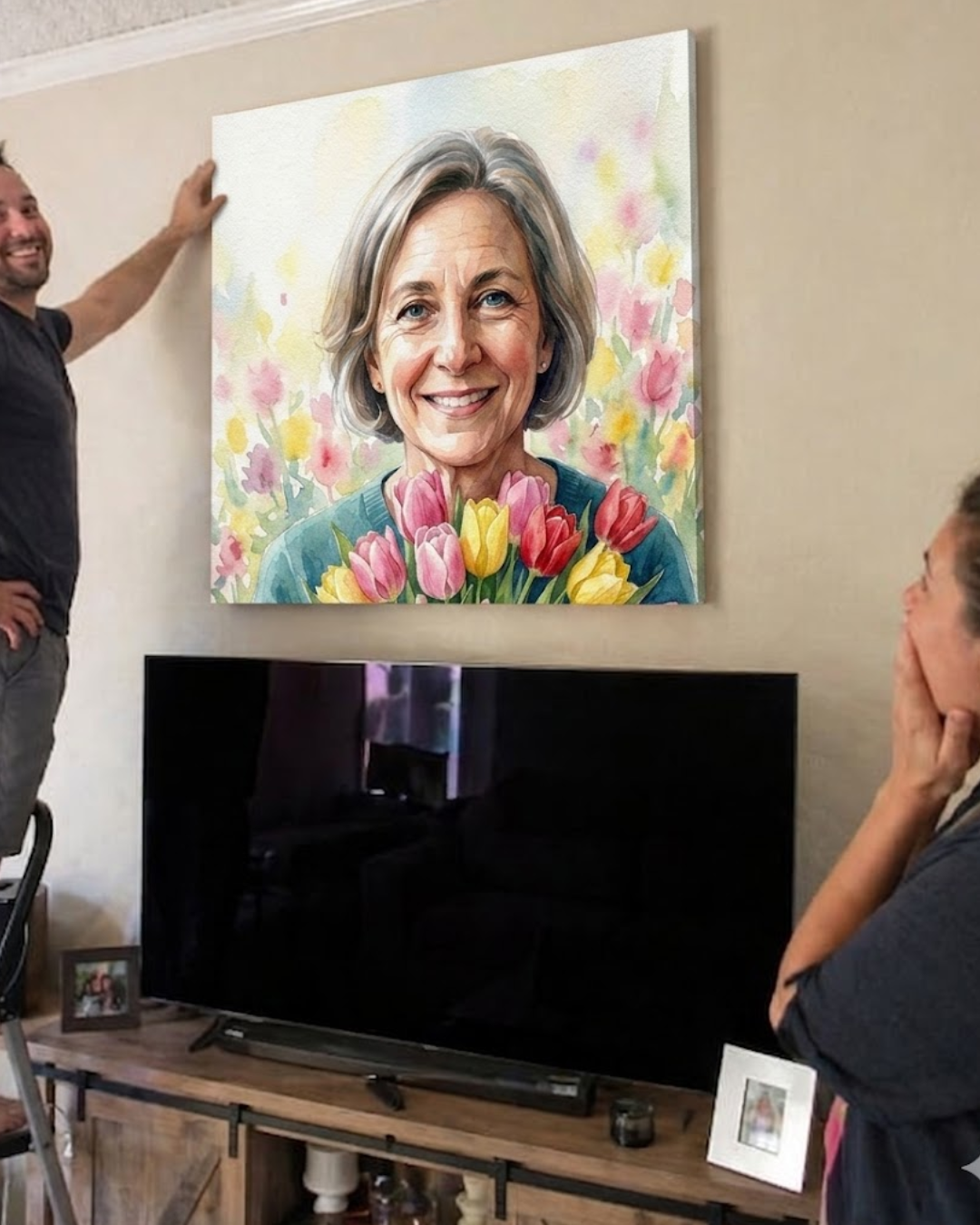 Personalized Mom Watercolor Portrait | Mother's Day Gift Art