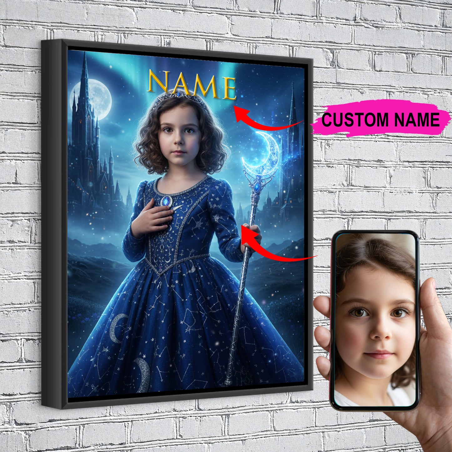 Night Princess Custom Portrait - Personalized Canvas Wall Art for Kids