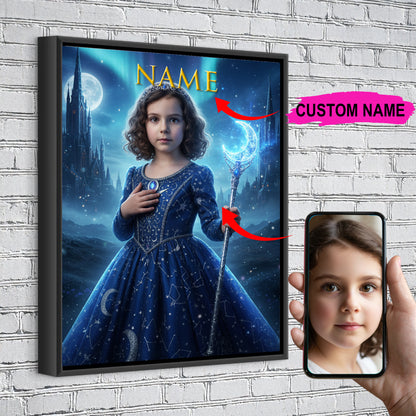 Night Princess Custom Portrait - Personalized Canvas Wall Art for Kids