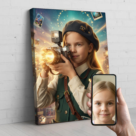 Little Photographer Custom Portrait - Personalized Canvas Wall Art for Kids