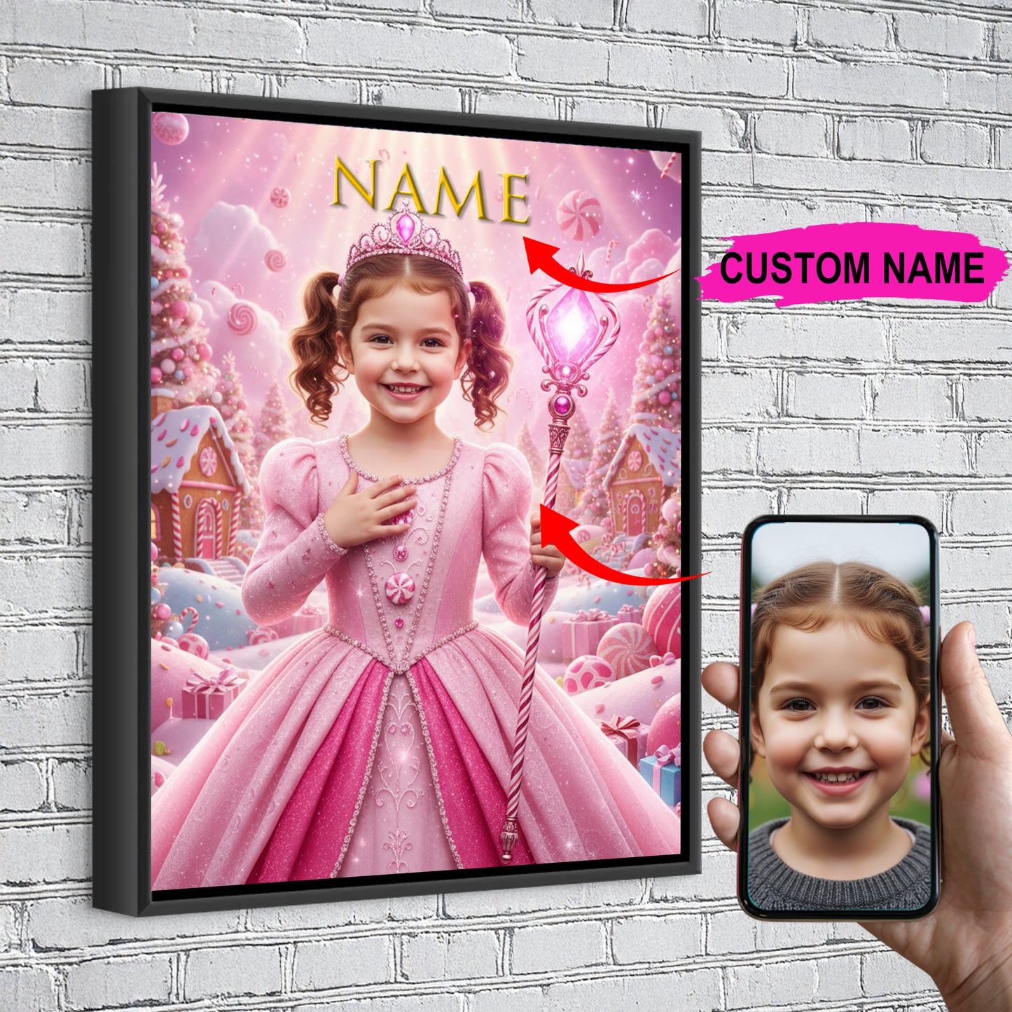 Pink Christmas Custom Portrait - Personalized Canvas Wall Art for Kids