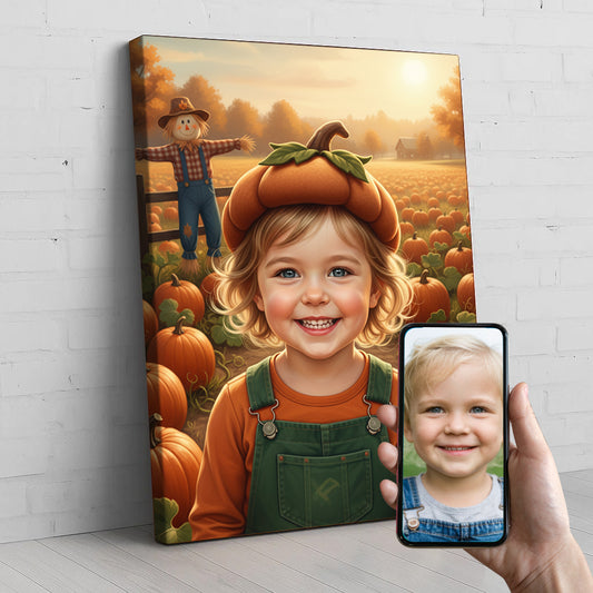 Pumpkin Patch Custom Portrait - Personalized Canvas Wall Art for Kids