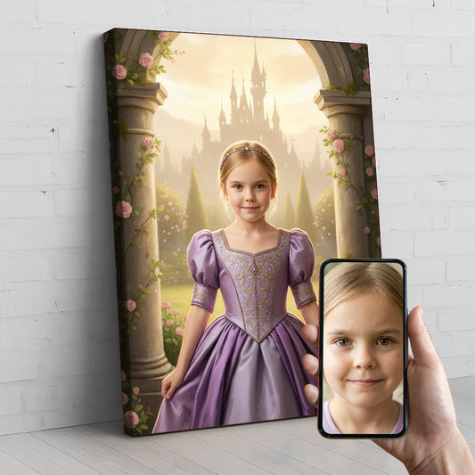 Purple Princess Custom Portrait - Personalized Canvas Wall Art for Kids