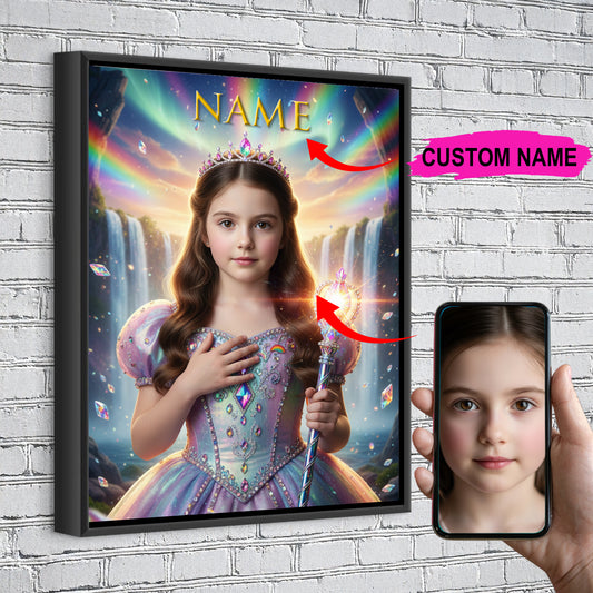 Rainbow Princess Custom Portrait - Personalized Canvas Wall Art for Kids