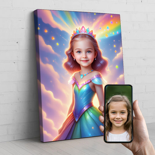 Rainbow Princess Custom Portrait - Personalized Canvas Wall Art for Kids