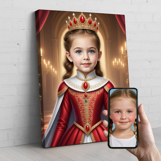 Royalty Queen Custom Portrait - Personalized Canvas Wall Art for Kids