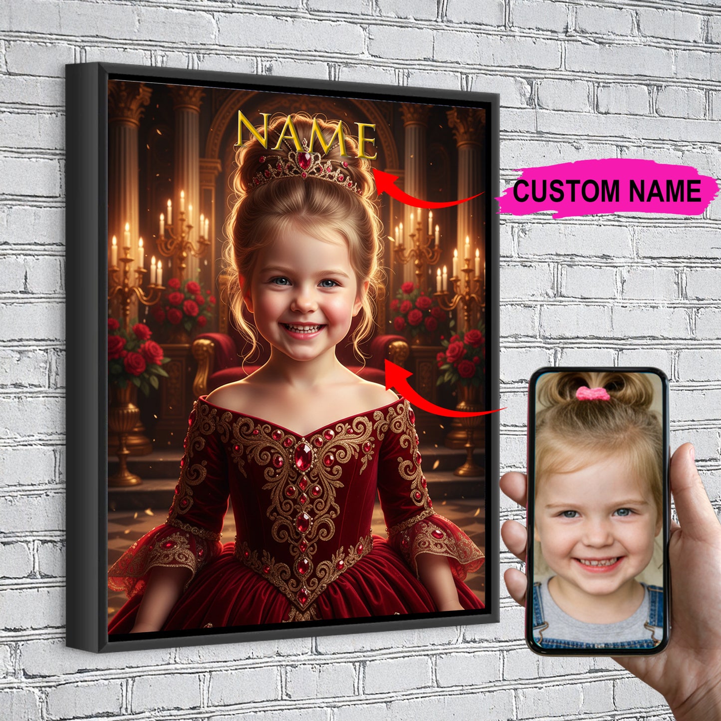 Ruby Princess Custom Portrait - Personalized Canvas Wall Art for Kids