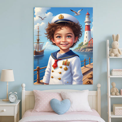 Kid Sailor Custom Portrait - Personalized Canvas Wall Art for Kids