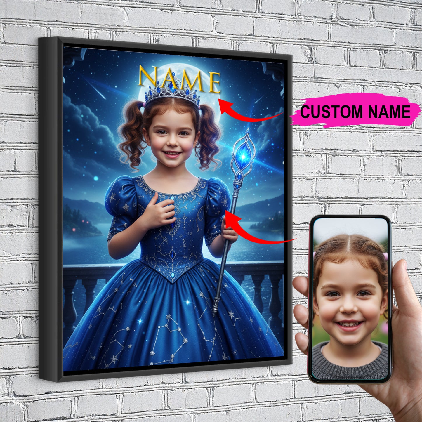 Sapphire Princess Custom Portrait - Personalized Canvas Wall Art for Kids