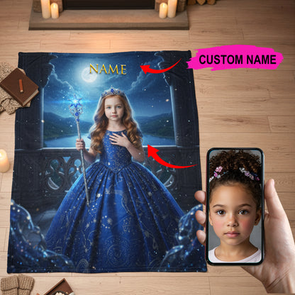 Sapphire Princess Custom Photo + Name Blanket For Kid