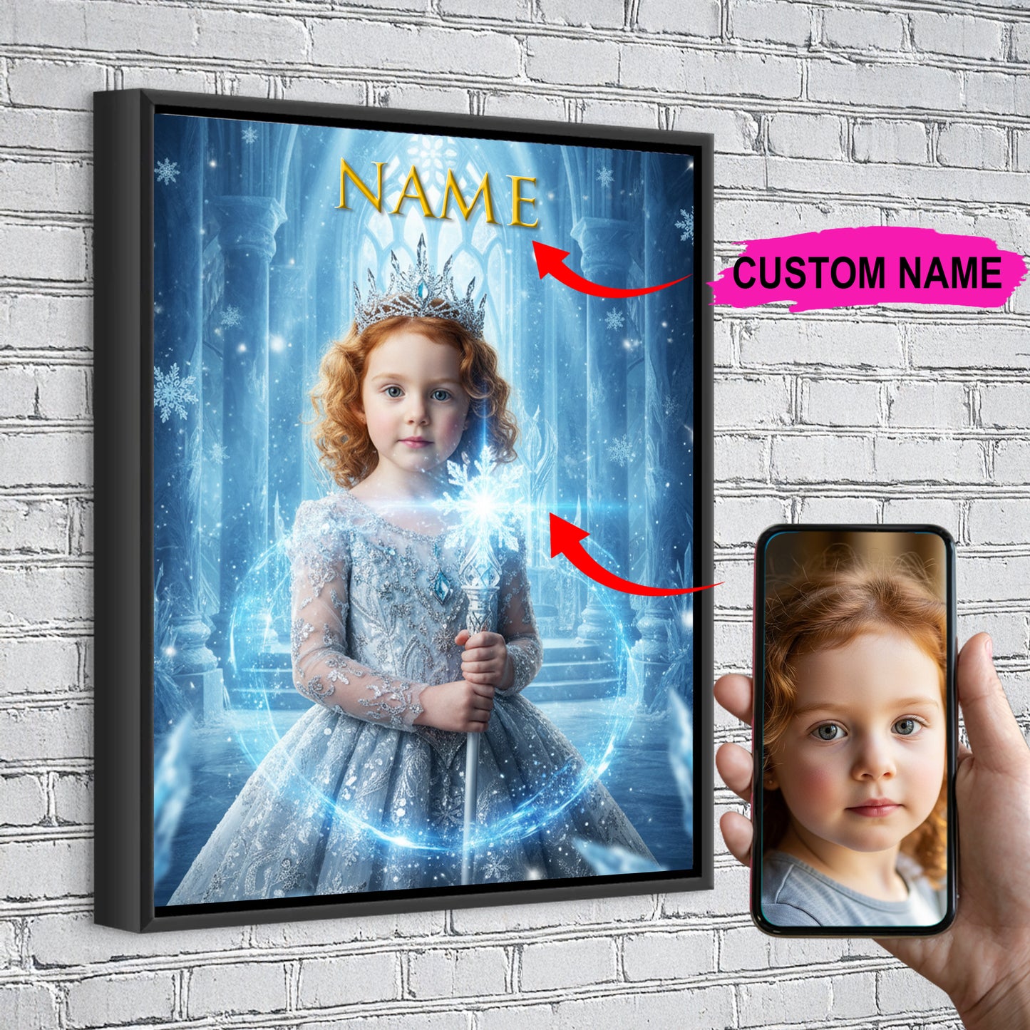 Snowflake Queen Custom Portrait - Personalized Canvas Wall Art for Kids