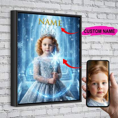 Snowflake Queen Custom Portrait - Personalized Canvas Wall Art for Kids