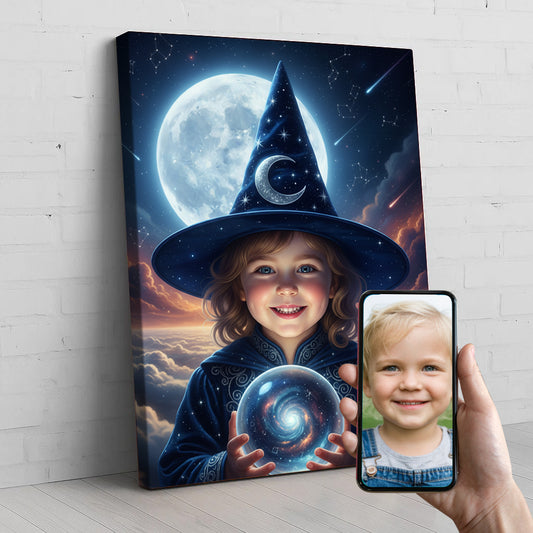 Luna Witch Custom Portrait - Personalized Canvas Wall Art for Kids